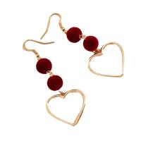Zinc Alloy Drop Earrings with Flocking Fabric Heart gold color plated fashion jewelry & for woman & hollow mixed colors nickel lead & cadmium free Sold By Pair
