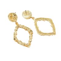 Boucles d'oreilles en alliage de zinc, Motif géométrique, Placage de couleur d'or, bijoux de mode & pour femme & creux, protéger l'environnement, sans nickel, plomb et cadmium, 32x65mm, Vendu par paire