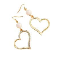 Zinklegierung Ohrringe, mit Kunststoff Perlen, Herz, goldfarben plattiert, Modeschmuck & Micro pave Zirkonia & für Frau, frei von Nickel, Blei & Kadmium, 42x80mm, verkauft von Paar