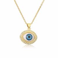 Evil Eye Jewelry Necklace Brass with Resin with 5cm extender chain plated fashion jewelry & micro pave cubic zirconia & enamel nickel lead & cadmium free Length 45 cm Sold By PC