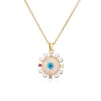 Evil Eye Jewelry Necklace Brass with Plastic Pearl with 5cm extender chain Round plated fashion jewelry & micro pave cubic zirconia nickel lead & cadmium free Length 45 cm Sold By PC