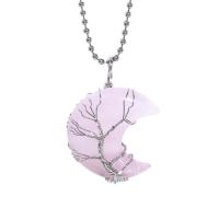 Brass Necklace, with Rose Quartz, with 5cm extender chain, plated, fashion jewelry & different designs for choice, pink, nickel, lead & cadmium free, Length:45 cm, Sold By PC