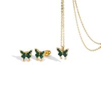 304 Stainless Steel Jewelry Set Butterfly real gold plated & micro pave cubic zirconia & for woman Sold By PC