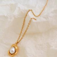 Titantium acciaio collana, with perla d'acquadolce coltivata naturalmente, laccato oro 18K, gioielli di moda & per la donna, Lunghezza Appross. 15.7 pollice, Venduto da PC
