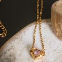титан Ожерелье, Сердце, плакированный настоящим золотом, ювелирные изделия моды & инкрустированное микро кубического циркония & Женский, длина:Приблизительно 15.7 дюймовый, продается PC