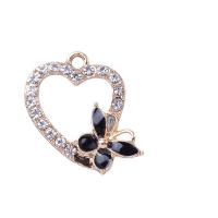 Zinc Alloy Rhinestone Pendants Heart KC gold color plated DIY & enamel & with rhinestone & hollow 17-20mm Sold By PC