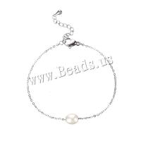 Stainless Steel Jewelry Bracelet, 304 Stainless Steel, with Freshwater Pearl, with 3cm extender chain, Oval, Vacuum Ion Plating, fashion jewelry & for woman, more colors for choice, Length Approx 15.5 cm, Sold By PC