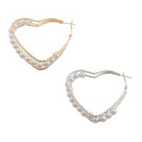 Brass Hoop Earring, with Plastic Pearl, Heart, plated, fashion jewelry & for woman, more colors for choice, nickel, lead & cadmium free, 58x52x13mm, Sold By Pair