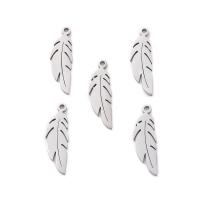 Stainless Steel Pendants, 304 Stainless Steel, Feather, DIY, original color, 6.50x20.50x1mm, Approx 5PCs/Bag, Sold By Bag