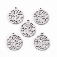 Stainless Steel Pendants, 201 Stainless Steel, Flat Round, DIY & hollow, original color, 17x14.50x1mm, Approx 5PCs/Bag, Sold By Bag
