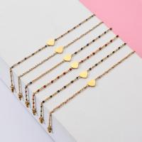Stainless Steel Jewelry Bracelet 304 Stainless Steel with Seedbead with 1.18inch extender chain Heart 18K gold plated fashion jewelry & for woman & enamel nickel lead & cadmium free Length Approx 6.9 Inch Sold By PC