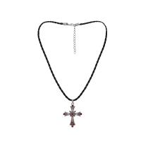 Tibetan Style Jewelry Necklace, with Wax Cord, with 1.97inch extender chain, Cross, platinum color plated, fashion jewelry & micro pave cubic zirconia & for woman, nickel, lead & cadmium free, 42x32mm, Sold Per Approx 17.32 Inch Strand
