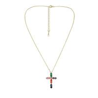 Brass Necklace, with 2.36inch extender chain, Cross, plated, fashion jewelry & micro pave cubic zirconia & for woman, nickel, lead & cadmium free, 35x24mm, Sold Per Approx 15.75 Inch Strand