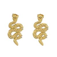 Titanium Steel  Earring, Snake, 18K gold plated, fashion jewelry & for woman & with rhinestone, golden, 31x15mm, Sold By Pair