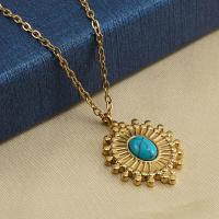 Titanium Steel Necklace with turquoise 18K gold plated fashion jewelry & for woman golden Sold Per Approx 17.72 Inch Strand
