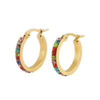 Titanium Steel  Earring 18K gold plated fashion jewelry & for woman & with rhinestone golden 20mm Sold By Pair