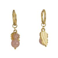 Titanium Steel  Earring with Natural Stone 18K gold plated fashion jewelry & for woman golden Sold By Pair