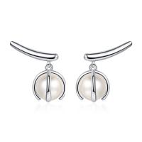 Boucles d'oreilles pendantes en laiton, avec Shell Pearl, bijoux de mode & pour femme, protéger l'environnement, sans nickel, plomb et cadmium, 28x12mm, Vendu par paire