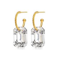 Stainless Steel Drop Earring 304 Stainless Steel with Glass Vacuum Ion Plating fashion jewelry & for woman golden 17*1.5mm 18mm Sold By Pair