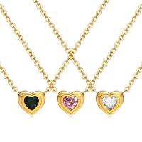 Stainless Steel Jewelry Necklace 304 Stainless Steel with 1.97inch extender chain Heart Vacuum Ion Plating fashion jewelry & micro pave cubic zirconia & for woman golden Length Approx 15.75 Inch Sold By PC