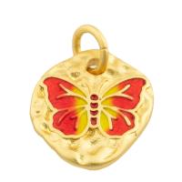 Brass Jewelry Pendants, Butterfly, gold color plated, fashion jewelry & DIY & enamel, mixed colors, nickel, lead & cadmium free, 13x11x2mm, Sold By PC