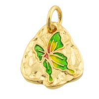 Brass Jewelry Pendants, Butterfly, gold color plated, fashion jewelry & DIY & enamel, mixed colors, nickel, lead & cadmium free, 13x11x1mm, Sold By PC