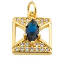 Brass Jewelry Pendants with Cubic Zirconia Square gold color plated fashion jewelry & DIY & with rhinestone mixed colors nickel lead & cadmium free Sold By PC