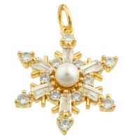 Rhinestone Brass Pendants, with Plastic Pearl, Snowflake, gold color plated, fashion jewelry & DIY & with rhinestone, nickel, lead & cadmium free, 21x16x5mm, Sold By PC