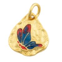 Brass Jewelry Pendants, Butterfly, gold color plated, fashion jewelry & DIY & enamel, mixed colors, nickel, lead & cadmium free, 12x14x3mm, Sold By PC