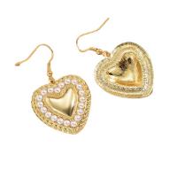 Zinklegierung Herz Anhänger, mit Kunststoff Perlen, goldfarben plattiert, Modeschmuck & für Frau, frei von Nickel, Blei & Kadmium, 27x46mm, verkauft von Paar