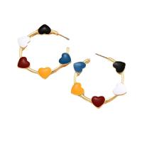 Tibetan Style Stud Earring, Heart, gold color plated, fashion jewelry & for woman & enamel, nickel, lead & cadmium free, 44x44mm, Sold By Pair