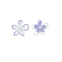 Tibetan Style Stud Earring, with Plastic Pearl & Acrylic, Flower, silver color plated, fashion jewelry & for woman & hollow, nickel, lead & cadmium free, 25x26mm, Sold By Pair