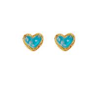 Tibetan Style Stud Earring, with Cats Eye, Heart, gold color plated, fashion jewelry & for woman, more colors for choice, nickel, lead & cadmium free, 12x12mm, Sold By Pair
