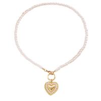 Collar de Aleación de Zinc, con Perlas plásticas, Corazón, chapado en color dorado, Doble capa & para mujer, libre de níquel, plomo & cadmio, longitud:aproximado 42 cm, Vendido por UD