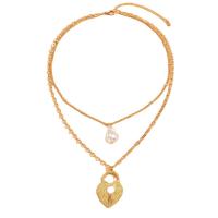 Ogrlica više sloj, Cink Alloy, s Plastična Pearl, zlatna boja pozlaćen, Dvostruki sloj & modni nakit & za žene, nikal, olovo i kadmij besplatno, 40cm, Prodano By PC