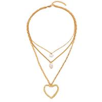 Mode-Multi-Layer-Halskette, Zinklegierung, mit Kunststoff Perlen, Herz, goldfarben plattiert, drei Schichten & Modeschmuck & für Frau, frei von Nickel, Blei & Kadmium, 40cm, Länge ca. 64 cm, verkauft von PC