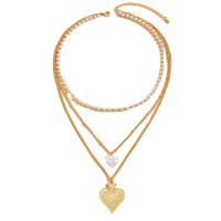 Mode-Multi-Layer-Halskette, Zinklegierung, mit Kunststoff Perlen, goldfarben plattiert, drei Schichten & Modeschmuck & für Frau, frei von Nickel, Blei & Kadmium, 40cm, Länge:ca. 60 cm, verkauft von PC