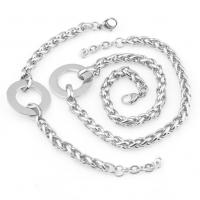 304 Stainless Steel Bracelet and Necklace, polished, 2 pieces & for woman & hollow, original color, 7mm, Length:Approx 18.1 Inch, Approx 7.9 Inch, Sold By Set