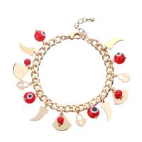 Bracelet Evil Eye bijoux, laiton, avec pierre gemme & verre & fer, Placage de couleur d'or, bijoux de mode & motif de mauvais œil & pour femme, deux couleurs différentes, 10mm, Vendu par 16 cm brin