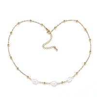 Stainless Steel Jewelry Necklace, 304 Stainless Steel, with Freshwater Pearl, with 5cm extender chain, Vacuum Ion Plating, fashion jewelry & for woman, more colors for choice, Sold Per 38 cm Strand