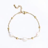 Stainless Steel Jewelry Bracelet, 304 Stainless Steel, with Freshwater Pearl, with 3cm extender chain, Vacuum Ion Plating, fashion jewelry & polished & for woman, more colors for choice, Length 16 cm, Sold By PC