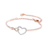 Bracelet en alliage de zinc, avec 5cm chaînes de rallonge, coeur, Plaqué de couleur d'or rose, bijoux de mode & pour femme & avec strass & creux, protéger l'environnement, sans nickel, plomb et cadmium, Longueur:Environ 16.5 cm, Vendu par PC