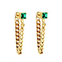 Fashion Fringe Earrings 304 Stainless Steel Vacuum Ion Plating & for woman & with rhinestone golden Sold By Pair