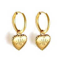 Huggie Hoop Σκουλαρίκια, 304 από ανοξείδωτο χάλυβα, Καρδιά, κοσμήματα μόδας & διαφορετικά στυλ για την επιλογή & για τη γυναίκα, χρυσαφένιος, Sold Με Ζεύγος
