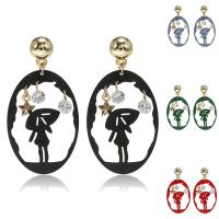 Zinc Alloy Drop Earrings Oval gold color plated stoving varnish & for woman & with rhinestone & hollow nickel lead & cadmium free Sold By Pair
