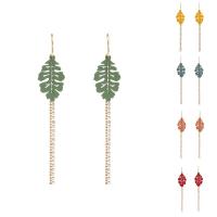 Fashion Fringe Earrings, Tibetan Style, Leaf, gold color plated, stoving varnish & for woman & with rhinestone, more colors for choice, nickel, lead & cadmium free, 19x105mm, Sold By Pair