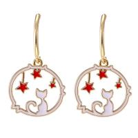 Tibetan Style Drop Earrings, Cat, gold color plated, for woman & enamel & hollow, more colors for choice, nickel, lead & cadmium free, 22x36mm, Sold By Pair