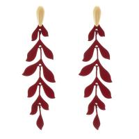 Tibetan Style Drop Earrings, Leaf, gold color plated, stoving varnish & for woman, more colors for choice, nickel, lead & cadmium free, 33x115mm, Sold By Pair