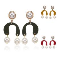 Tibetan Style Drop Earrings, with Plastic Pearl, Horseshoes, gold color plated, stoving varnish & for woman, more colors for choice, nickel, lead & cadmium free, 25x52mm, Sold By Pair