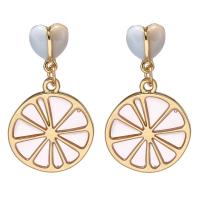 Zinc Alloy Drop Earrings Lemon gold color plated for woman & enamel nickel lead & cadmium free Sold By Pair